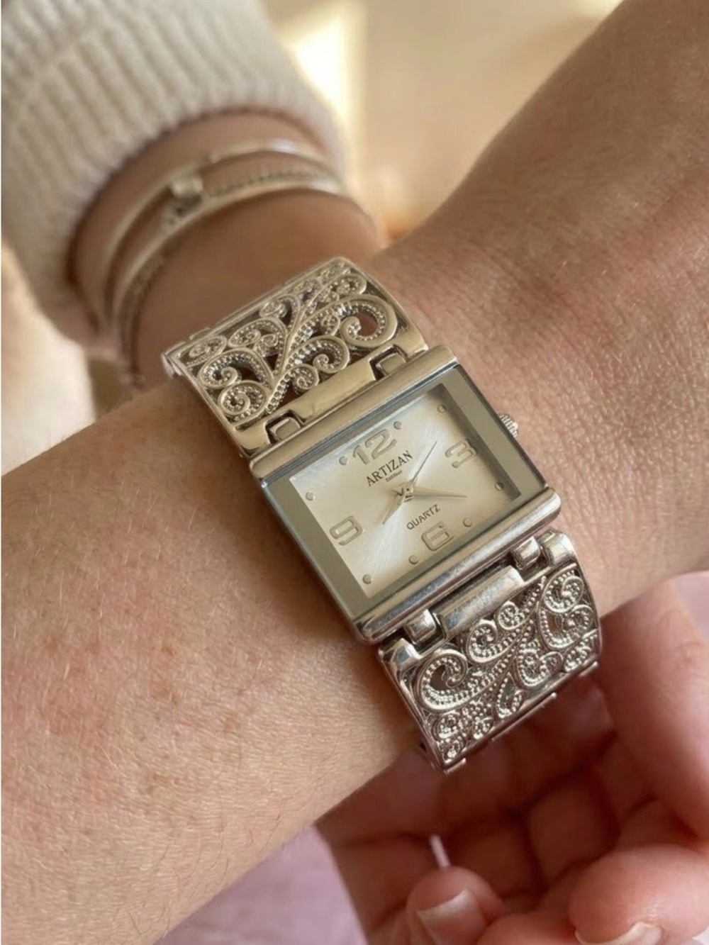 Beautiful Artizan Cuff Watch Bracelet - Silver